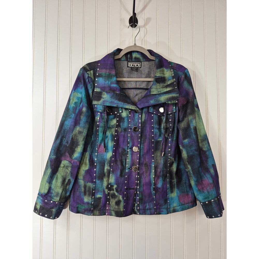 Berek Artistic Colorful Studded Denim Jacket Purple Blue Green Size M Petite
PM